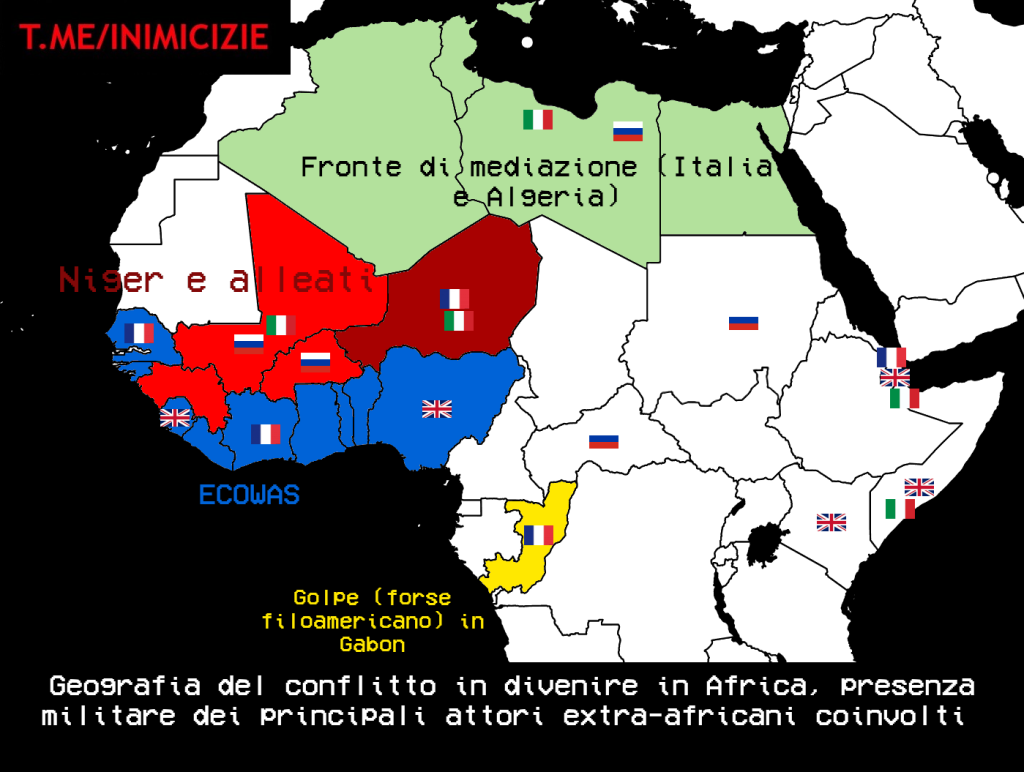 Una mappa degli schieramenti in Africa. Il Gabon è erroneamente identificato nel Congo-Brazzavile