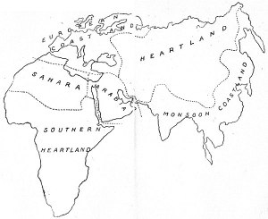 L'"Heartland meridionale" secondo Mackinder. Secondario rispetto a quello eurasiatico, ma comunque importante per i destini dell'"Isola Mondo".